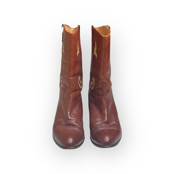 Vintage 70’s: Pierre Cardin  Leather Western Inspired Cut Out Boots  Cognac 9M - Picture 8 of 16